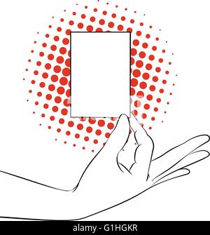 Vector illustration of hand holding blank business card en mode linéaire Illustration de Vecteur