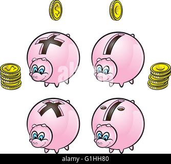 Vector illustration of Piggy Banks avec quatre signes arithmétiques Illustration de Vecteur