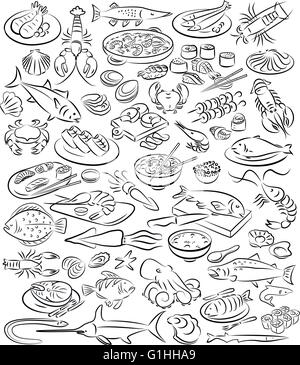 Vector illustration of sea food collection en mode linéaire Illustration de Vecteur