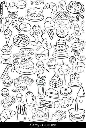 Vector illustration d'un aliment sucré collection en mode linéaire Illustration de Vecteur