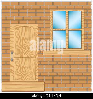 Fenêtre et porte en illustration de brick wall Illustration de Vecteur