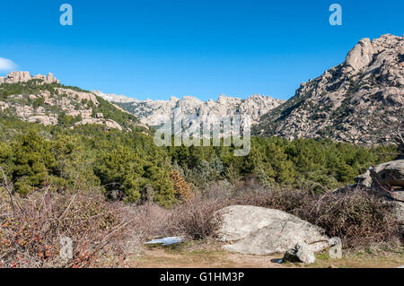 Vues de la Pedriza de Canto Cochino, dans le parc national des montagnes de Guadarrama, Madrid, Espagne Banque D'Images