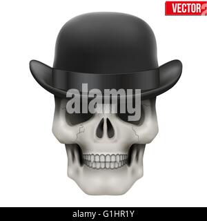 Crâne humain avec chapeau melon noir Illustration de Vecteur