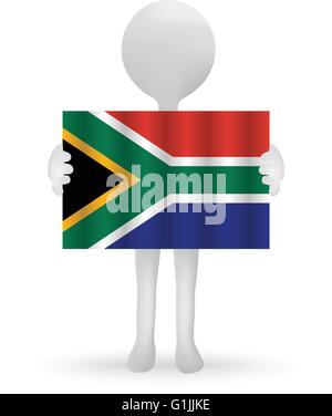Vecteur EPS 10 - 3d petit homme tenant un drapeau sud-africain Illustration de Vecteur