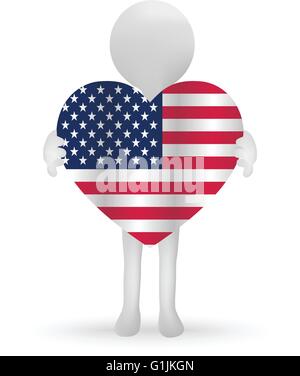 3d man mains tenant un drapeau USA Illustration de Vecteur