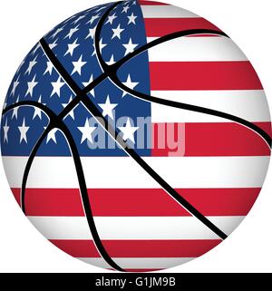 Ballon de basket-ball avec usa drapeau sur blanc. Illustration de Vecteur