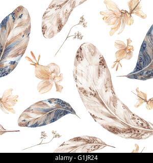 Vintage Seamless texture peint à la main avec de l'herbier d'automne sur fond blanc pour le papier peint, design textile Banque D'Images