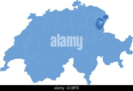 Carte politique de la Suisse avec tous les cantons où l'Appenzell Rhodes-Intérieures est tiré une carte de base de données à partir d'un produit à l'aide de Illustration de Vecteur