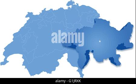 Carte politique de la Suisse avec tous les cantons où l'on tire le Graubunden-Grisons Base map généré à l'aide des données cartographiques de la Illustration de Vecteur