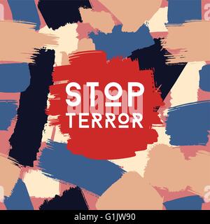 Arrêter la terreur grunge modèle de carte postale Illustration de Vecteur