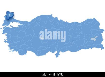 Carte de la Turquie où province Kirklareli est tiré, isolé sur fond blanc Illustration de Vecteur