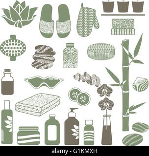 Spa Soins et Beauté silhouette vector icons set Illustration de Vecteur