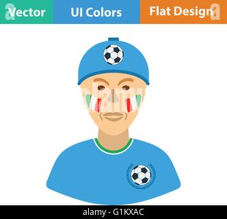 Fan de football avec visage peint par drapeaux italien icône. Modèle plat en couleurs de l'interface utilisateur. Vector illustration. Illustration de Vecteur