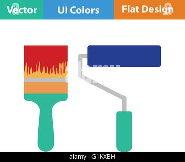 La construction de l'icône design plat pinceaux dans les couleurs de l'interface utilisateur. Vector illustration. Illustration de Vecteur