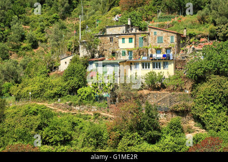 Maison de ferme sur le chemin de randonnée à partir de Monterosso al Mare à Vernazza, Cinque Terre, ligurie, italie Banque D'Images