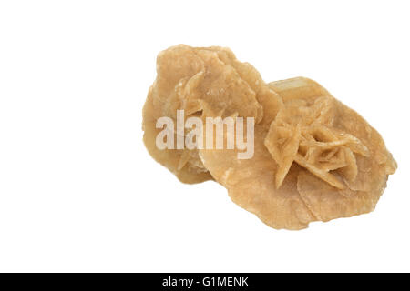 Desert Rose est le nom d'amas de cristal qui comprennent une abondance de grains de sable. Isolé sur le fond blanc. Banque D'Images