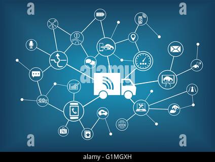 Camions connectés intelligents infographie Illustration de Vecteur