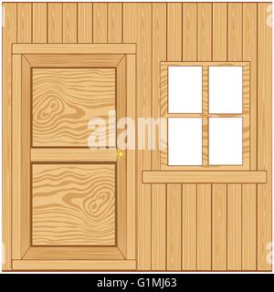 Mur en bois, des commissions avec fenêtre et de porte Illustration de Vecteur
