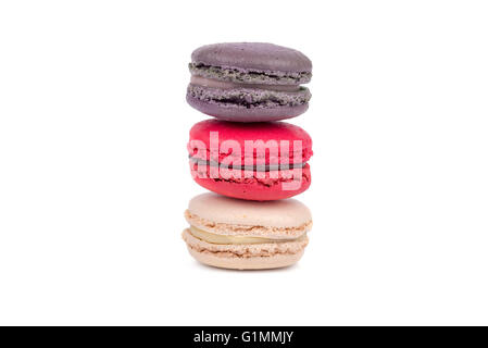 Sweet et colorés sur fond blanc macarons macarons , variété close up. Banque D'Images