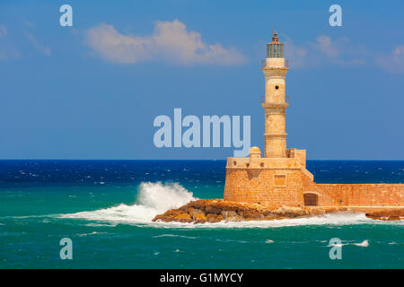 Vieux Port, phare de La Canée, Crète, Grèce Banque D'Images