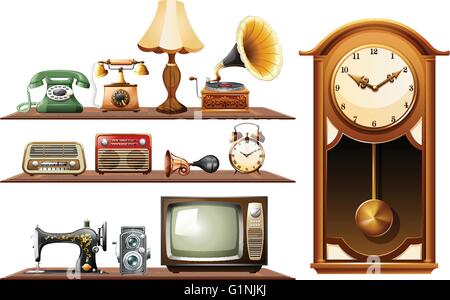 Différents types d'objets vintage illustration Illustration de Vecteur