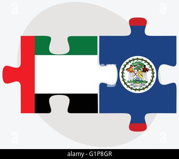 Emirats Arabes Unis et le Belize drapeaux dans puzzle isolé sur fond blanc Illustration de Vecteur