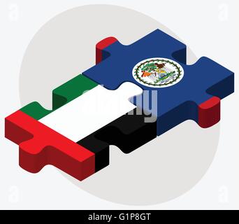 Emirats Arabes Unis et le Belize drapeaux dans puzzle isolé sur fond blanc Illustration de Vecteur