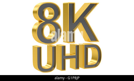 Concept Ultra HD 8K, 3D Rendering isolé sur fond blanc Banque D'Images
