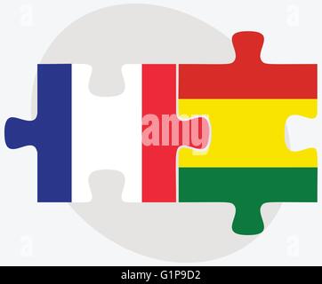 La France et la Bolivie drapeaux dans puzzle isolé sur fond blanc Illustration de Vecteur