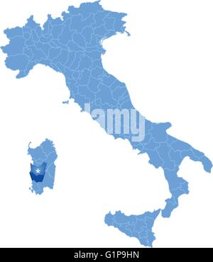 Carte de l'Italie où la province Medio Campidano est tiré, isolé sur fond blanc Illustration de Vecteur