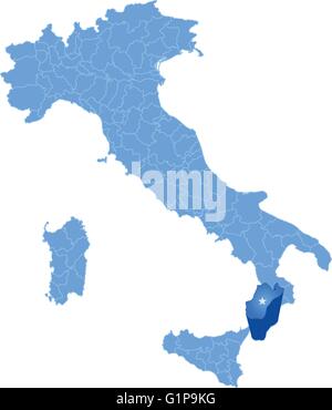 Carte de l'Italie où la province de Reggio de Calabre est tiré, isolé sur fond blanc Illustration de Vecteur