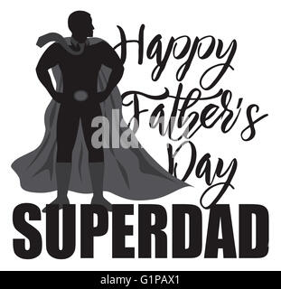 Le jour de père heureux Papa super super héros silhouette noire contours isolé sur fond blanc Illustration Banque D'Images