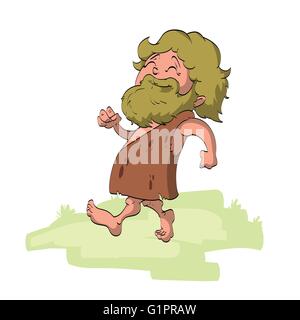 Vector illustration d'un heureux, marcher, cartoon caveman Illustration de Vecteur