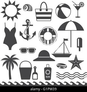 Symboles de la mer icônes silhouette vector set 1 Illustration de Vecteur