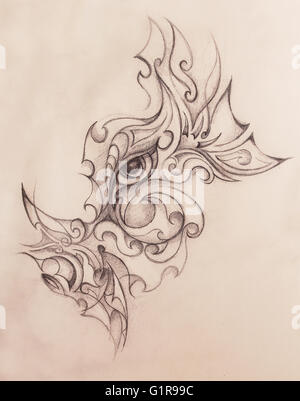 Mystic woman eye avec ornement floral. Dessin sur papier, effet de couleur. Contact avec les yeux. Banque D'Images