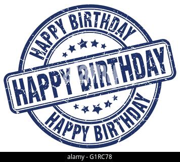 Joyeux anniversaire blue vintage ronde grunge rubber stamp Illustration de Vecteur