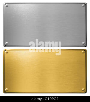 L'argent et l'or des plaques de métal isolé 3d illustration Banque D'Images