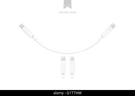 Les périphériques externes câble interface isolé sur fond blanc. Vecteur de PCI Express et Port d'affichage icônes design. ordinateur pe Illustration de Vecteur