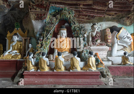 Kaw-goon (ou Kawgun) Cave Temple, l'État Môn, Birmanie (Myanmar) Banque D'Images