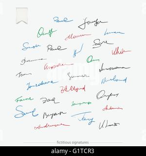 Ensemble de signatures fictives, colorées isolé sur fond blanc. vecteur autograph collection personnelle. document l'abonnement Illustration de Vecteur