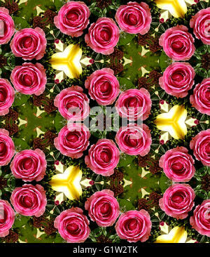 Seamless texture HD, couronne de roses roses avec effet kaléidoscopique Banque D'Images