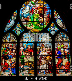 Saint Jean le Baptiste Décapitation Vitraux Eglise Saint Severin Paris France. Banque D'Images