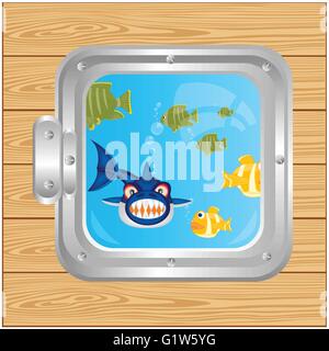 La fenêtre d'illustration et de poisson de l'océan en voile Illustration de Vecteur