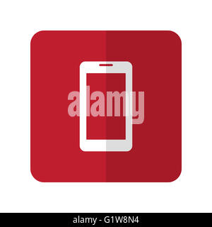 Télévision Téléphone Mobile blanc sur l'icône carré arrondi rouge sur blanc Banque D'Images