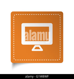 Icône de l'écran d'ordinateur plat blanc sur l'étiquette orange Banque D'Images