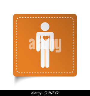 Appartement Coeur blanc autocollant orange sur l'icône Banque D'Images