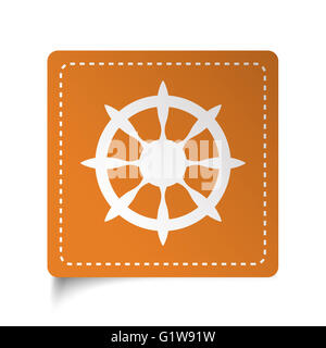 Bateau plat blanc autocollant orange sur l'icône de roue Banque D'Images