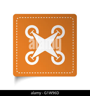 Drone Quadcopter blanc télévision icône sur étiquette orange Banque D'Images