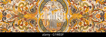 ROME, ITALIE - 11 mars 2016 : la mosaïque florale en pierre avec le saint François à jouer du violon pour les oiseaux. Banque D'Images