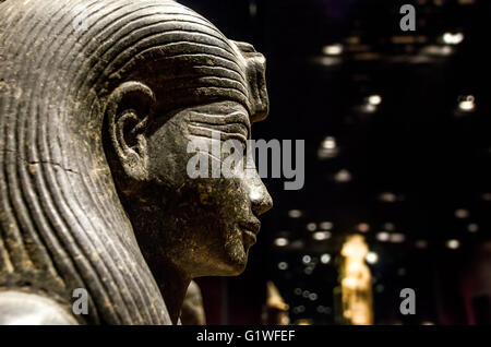 Turin, Italie, le 8 mars 2013 : profil Vue de côté d'un Sphinx égyptien statue au Musée de l'Égypte de Turin Banque D'Images